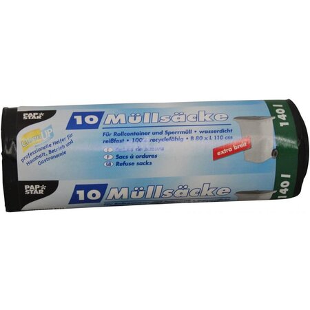 Rouleau de 10 Sacs Poubelle LDPE 150 litres 150x70 cm Extra resistant Noir PAPSTAR