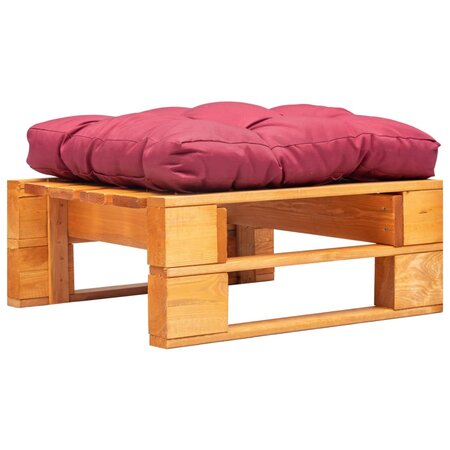 vidaXL Repose-pied palette de jardin et coussin rouge Marron miel Bois