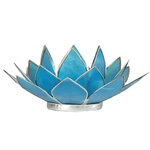Porte bougie fleur de lotus bleu et argent 5 ème chakra