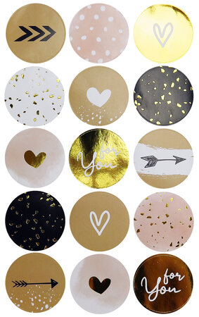 Sticker rond Rose et doré 3 5cm 15 pièces