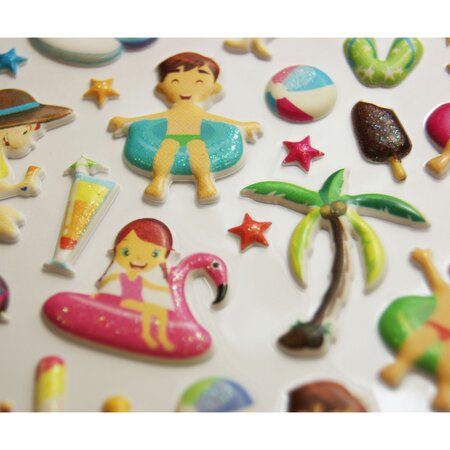 Autocollants réutilisables - Relief 3D - Piscine et plage - Paillettes