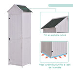 Armoire abri de jardin remise pour outils 3 étagères porte loquet toit pente bitumé 68L x 65l x 214H cm pin massif traité blanc