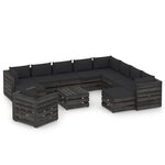 vidaXL Salon de jardin 12 Pièces avec coussins Bois imprégné de gris