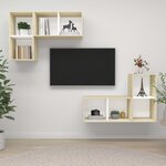 vidaXL Meubles TV muraux 4 Pièces Blanc et chêne sonoma Aggloméré
