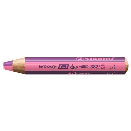 Crayon multi-talents woody 3 in 1 duo - rose-lilas stabilo