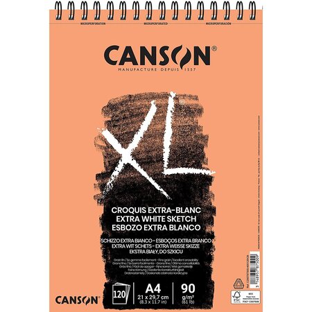 Bloc Dessin Spiralé XL Extra White A4 - 90 g - 120 feuilles CANSON
