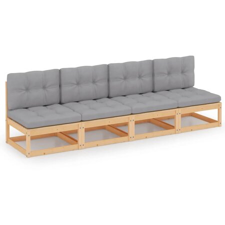vidaXL Canapé 4 places de jardin avec coussins Bois de pin massif