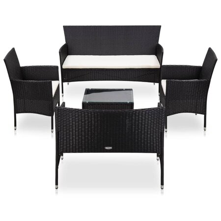 vidaXL Salon de jardin 5 Pièces avec coussins Résine tressée Noir