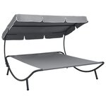vidaXL Lit de repos d'extérieur avec auvent Gris