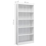 vidaXL Bibliothèque à 5 niveaux Blanc brillant 80x24x175 cm Aggloméré