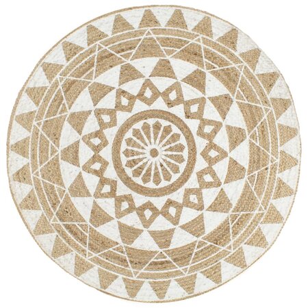 vidaXL Tapis fait à la main Jute avec imprimé blanc 90 cm