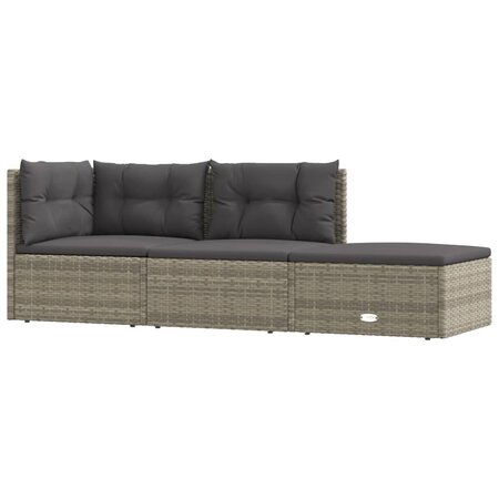 vidaXL Salon de jardin 3 Pièces avec coussins Gris Résine tressée