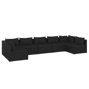 vidaXL Salon de jardin 7 Pièces avec coussins Résine tressée Noir