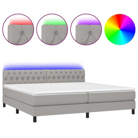 vidaXL Sommier tapissier matelas et LED Gris clair 200x200 cm Tissu