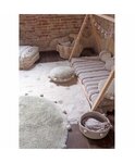 Tapis coton rond lavable Bubbly brun à pompons Ø 120 cm
