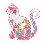 Maxi patch brodé Chat fleuri 18 x 16 5 cm