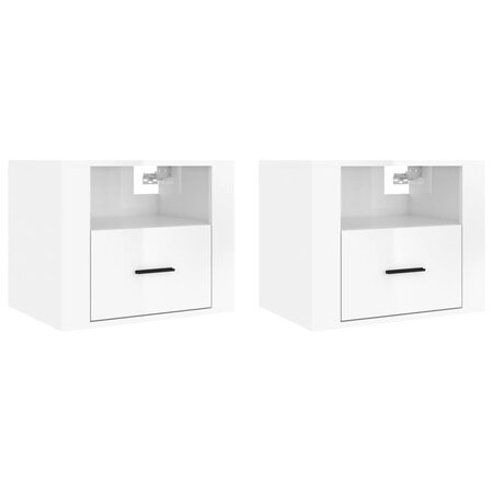 vidaXL Tables de chevet murales 2 Pièces Blanc brillant 50x36x40 cm
