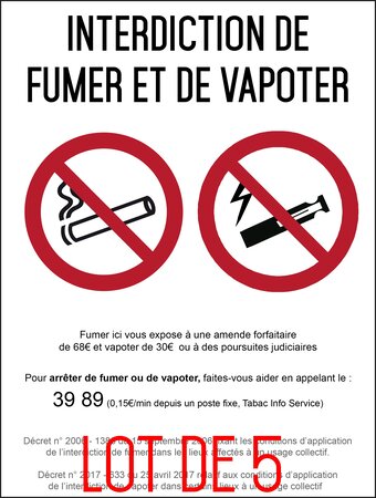 Autocollant vinyl - interdiction interdit de fumer et vapoter - l.148 x h.210 mm uttscheid x 5