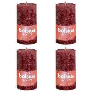 Bolsius Bougies pilier rustiques Shine 4 Pièces 130x68 mm Rouge velours