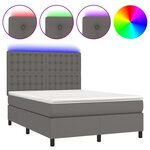 vidaXL Sommier tapissier avec matelas et LED Gris 140x190cm Similicuir