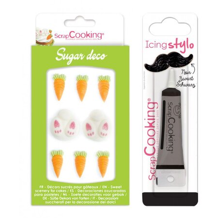 Décors sucrés lapin et carotte + Stylo de glaçage noir