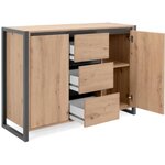 Buffet 2 portes 3 tiroirs - Décor chene artisan / Anthracite - DENVER - L 120 x P 40 x H 88 cm