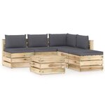 vidaXL Salon de jardin 6 Pièces avec coussins Bois imprégné de vert