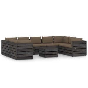 vidaXL Salon de jardin 10 Pièces avec coussins Bois imprégné de gris