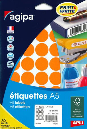 400 Étiquettes Orange Ø 24