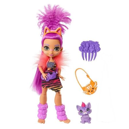 Cave club poupée roaralai 20 cm avec accessoires et son animal de compagnie préhistorique ferrell