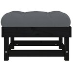 vidaXL Repose-pieds de jardin et coussins 2Pièces noir bois de pin massif