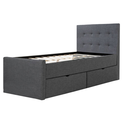Lit Simple 90x200 Gris Sommier à Lattes Tête de Lit Tissue 2 Tiroirs