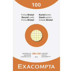 Étui De 100 Fiches - Bristol Quadrillé 5x5 Non Perforé 100x150mm - Couleurs Assorties - X 10 - Exacompta
