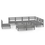 vidaXL Salon de jardin 9 Pièces Bois de pin massif Gris