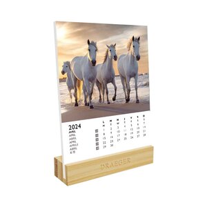 Calendrier sur socle en bambou à thème 2024 - Chevaux - Draeger