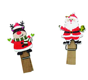 Pince à linge en bois Père Noël et Rennes 4cm 10 pièces