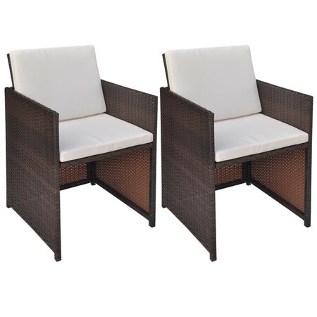 vidaXL Chaises de jardin 2 Pièces avec coussins Résine tressée Marron