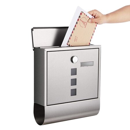 Boîte aux lettres murale avec serrure avec cache fenêtres de visualisation emplacement pour nom rouleau pour journaux facile à installer argenté