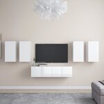 vidaXL Ensemble de meuble TV 6 Pièces Blanc brillant Aggloméré