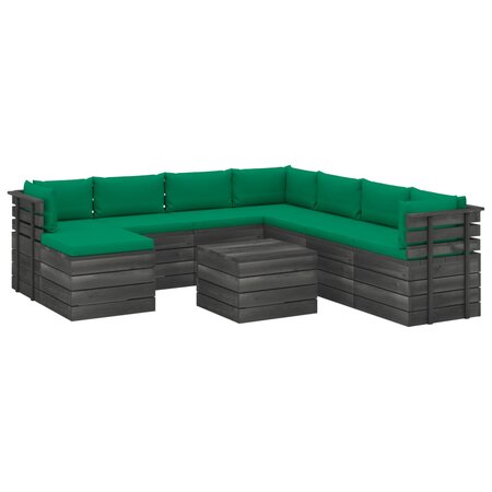 vidaXL Salon palette de jardin 9 Pièces avec coussins Bois de pin massif