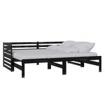 vidaXL Lit coulissant Noir Bois de pin massif 2x(90x200) cm