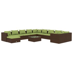 vidaXL Salon de jardin 12 Pièces avec coussins Résine tressée Marron