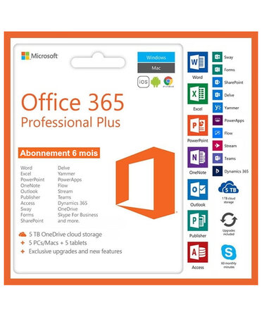 Microsoft Office 365 (PC  Mac  Android  iOS  Chromebook) - Validité 6-12 mois - A télécharger