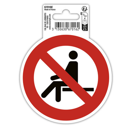 Panneau Pvc Adhésif Antidérapant Interdit De S'assoir 10 Cm - Rouge - Exacompta