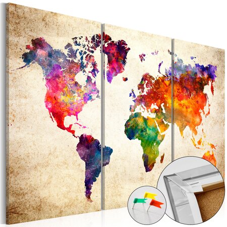 Tableau en liège - corkboard map in watercolor l x h en cm 120x80