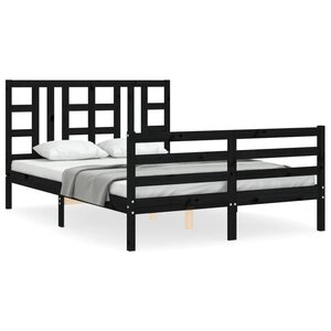 vidaXL Cadre de lit avec tête de lit noir 140x190 cm bois massif