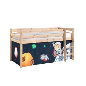 PINO Lit Compact Pin Massif Naturel 209 x 105 x 114 cm + Rideau de lit Space