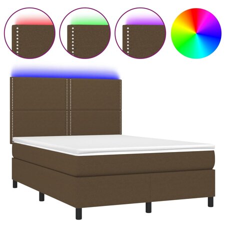 vidaXL Sommier tapissier matelas et LED Marron foncé 140x200 cm Tissu