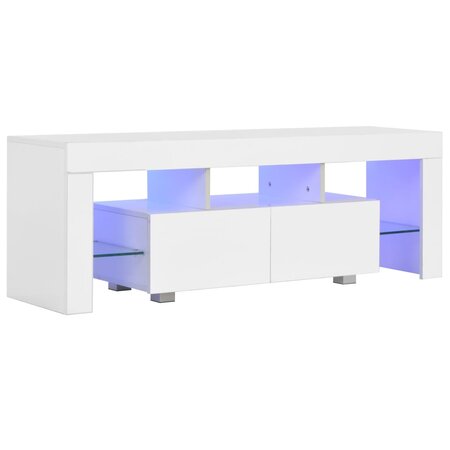 vidaXL Meuble TV avec lumière LED Blanc brillant 130 x 35 x 45 cm