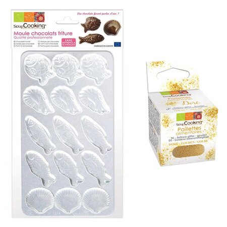 Moule rigide pour fritures en chocolat + paillettes dorées